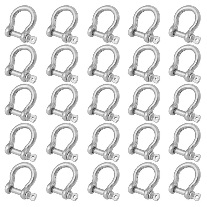 GENHAKON 25 Packs 1/4 Inch 304 Stainless Steel D Ring Shackles Set for Outdoor Adventure?Traction Steel Wire and Heavy Duty Construction, Bow Shape, Anchor Shackles 6 mm, by - Image 1